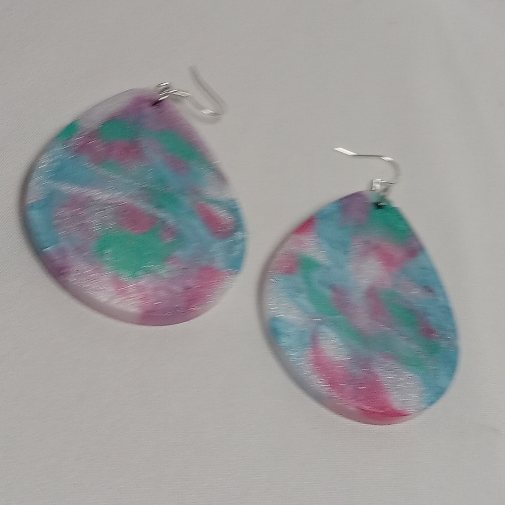 Hand Crafted Pink and Green Teardrop Earrings - Picture 4 of 4